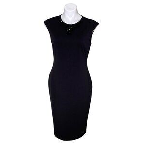 Tahari ASL NWT $169 Black Beaded Knit Cocktail Sheath Dress, Women's Size 8